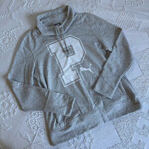 PUMA women’s size Large gray/white athletic letter style‎ mock neck sweatshirt
